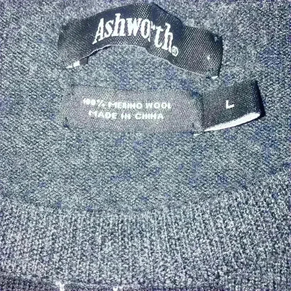 Ashworth 100% Merino Wool Gray Argyle Sweater size L. Pristine - Picture 2 of 6
